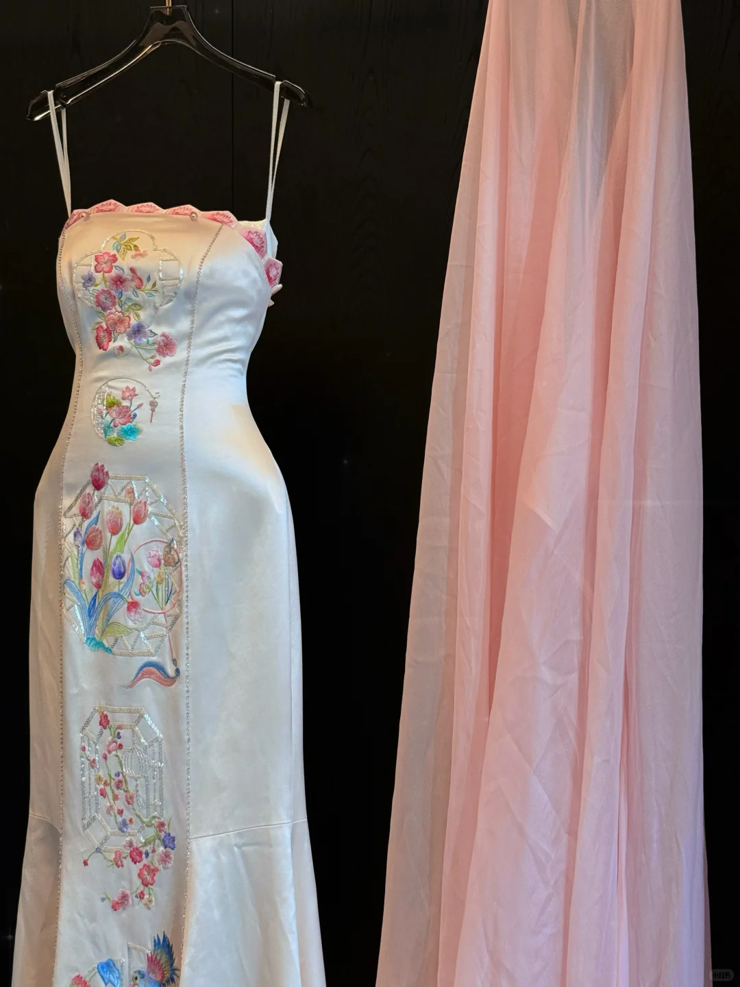 Modest Mermaid Spaghetti Straps Satin Embroidery Long Prom Dress,Formal Dress