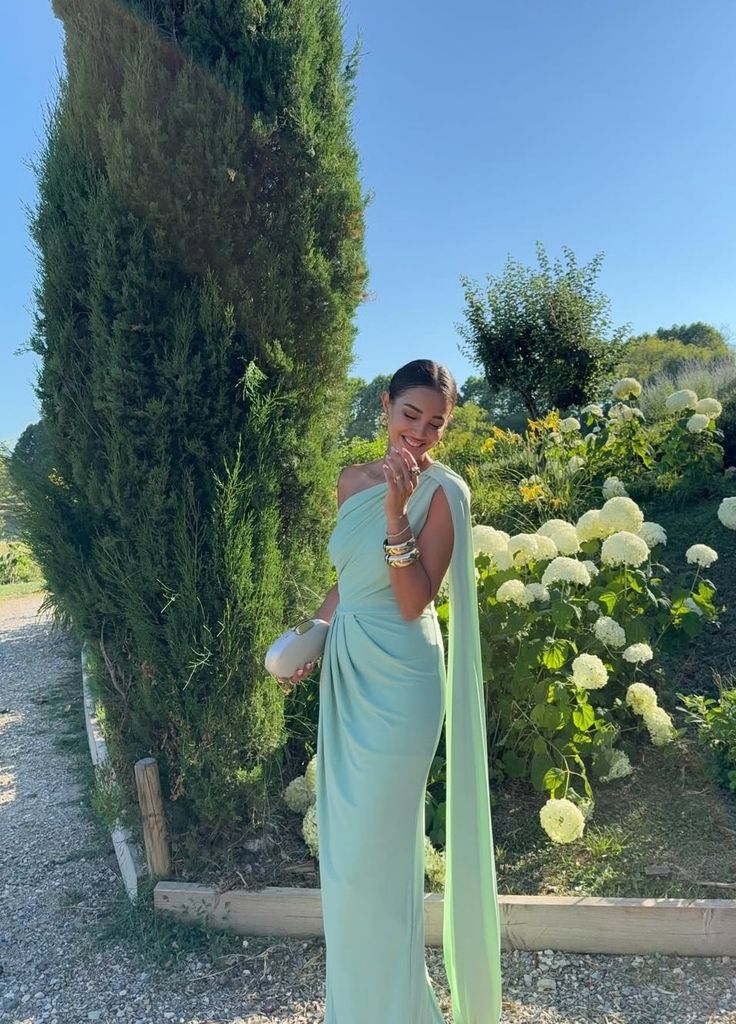 Elegant Mermaid One Shoulder Satin Pleated Long Prom Dress,Formal Dress