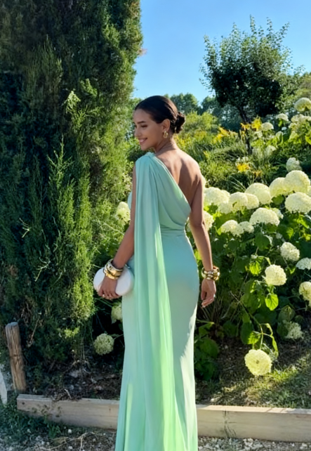 Elegant Mermaid One Shoulder Satin Pleated Long Prom Dress,Formal Dress