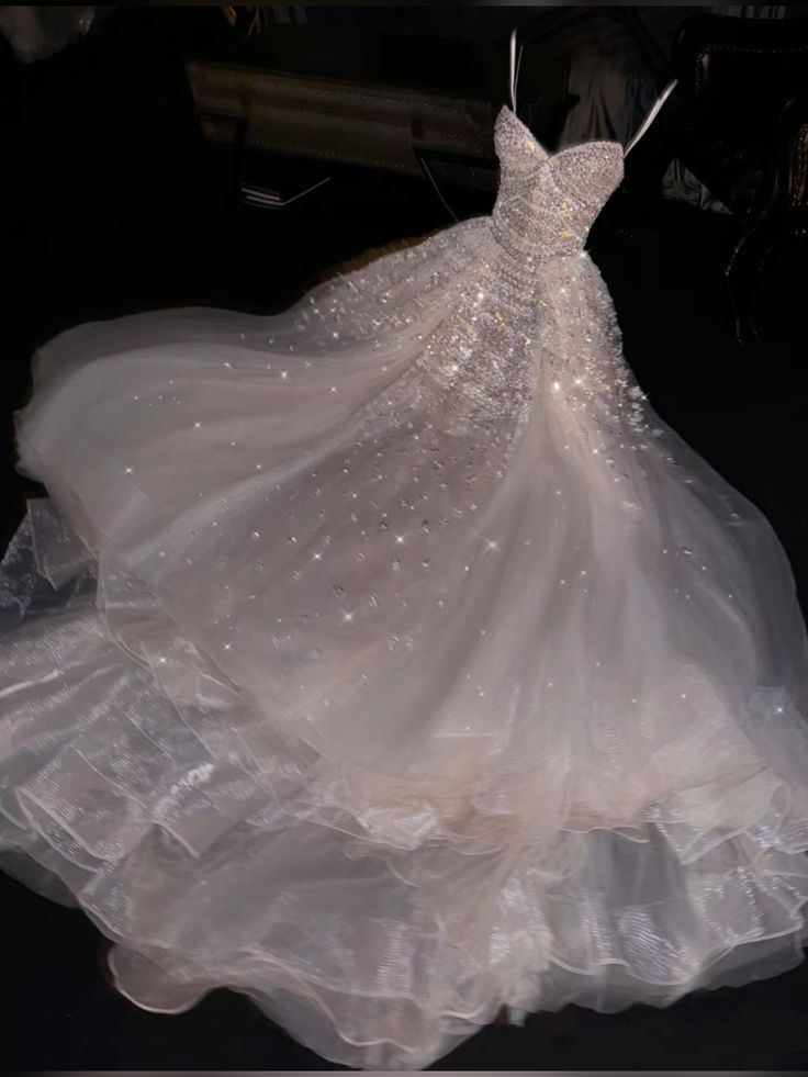 Pretty Ball Gown Spaghetti Straps Chiffon Sequin Long Prom Dress,Formal Dress