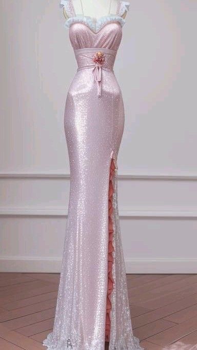 Pretty Pink Mermaid Sweetheart Satin Sequin Long Prom Dress,Formal Dress