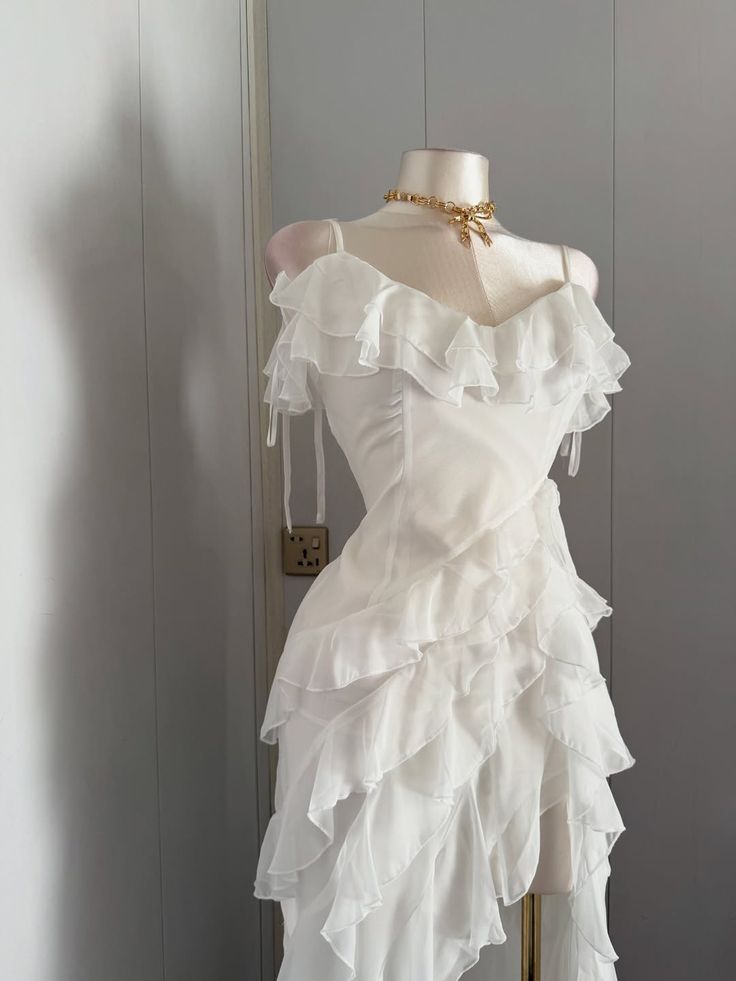 Pretty Mermaid Spaghetti Straps Layer Ruffle Chiffon Slit Long Prom Dress,Formal Dress
