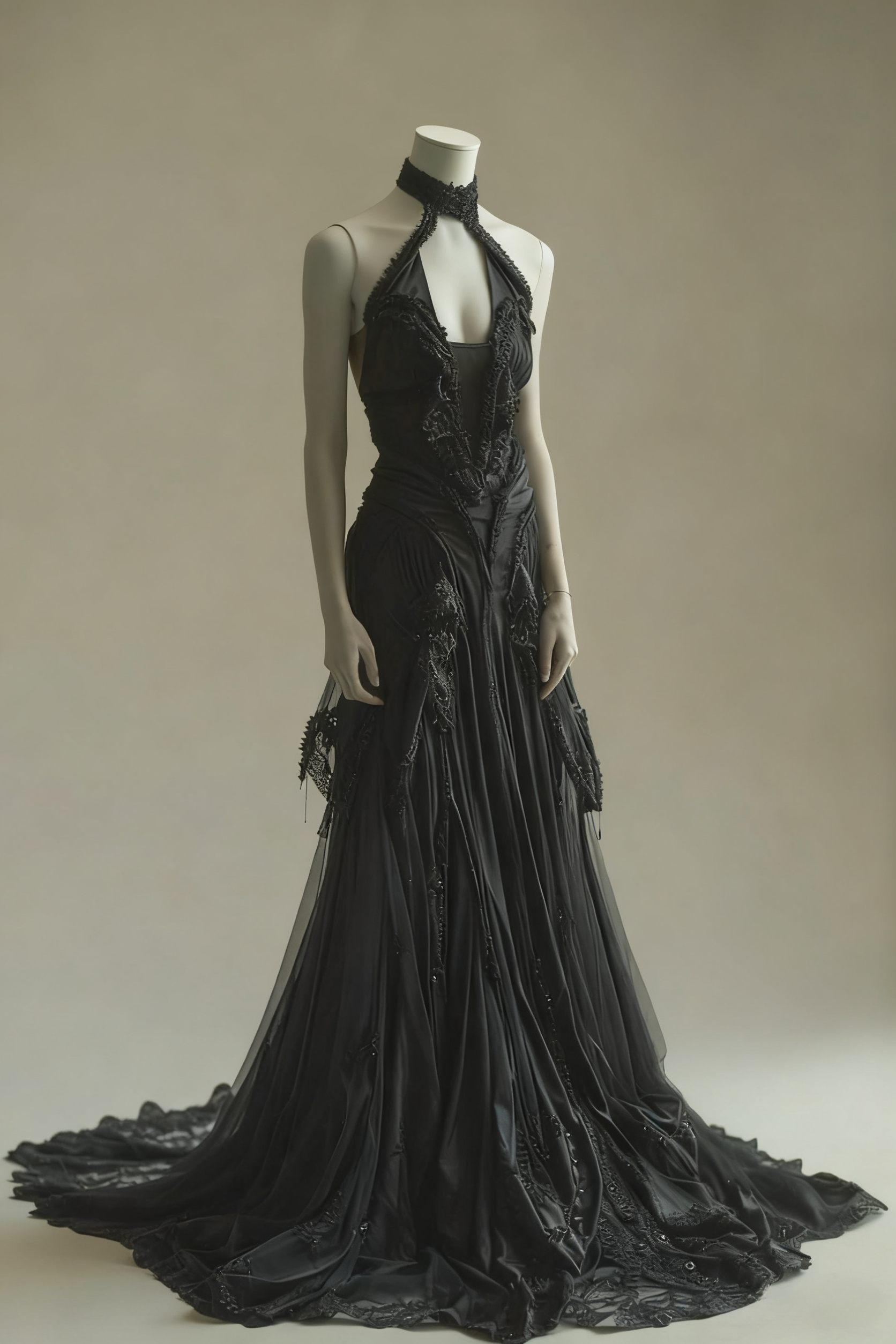 Vintage A Line Halter Black Satin Tulle Lace Long Prom Dress,Formal Dress