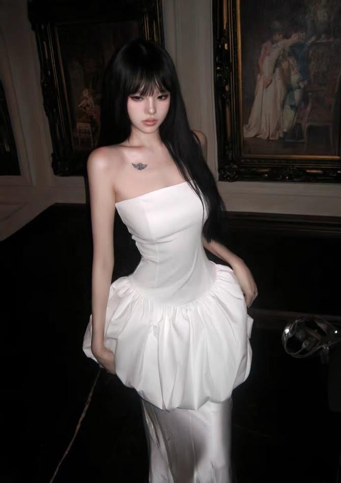 Unique Pretty Mermaid Strapless Satin Long Prom Dress,Formal Evening Dress