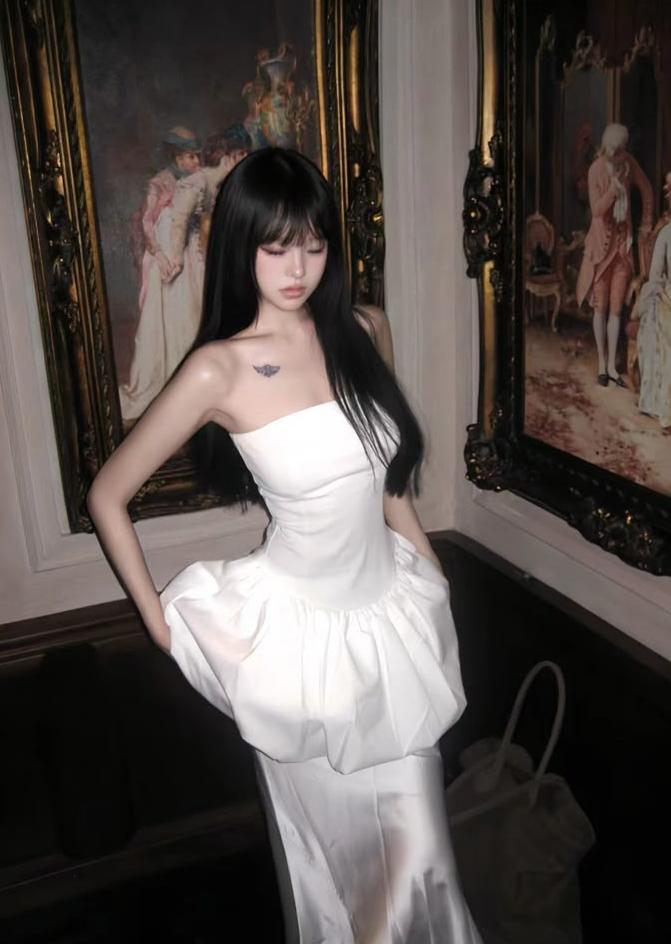 Unique Pretty Mermaid Strapless Satin Long Prom Dress,Formal Evening Dress