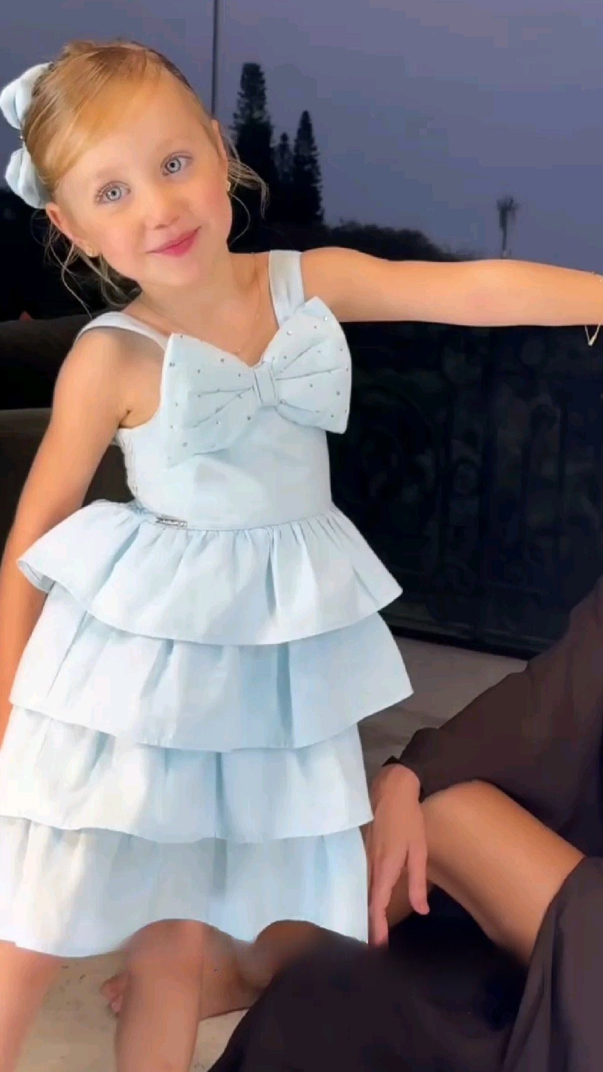 Cute A Line Pale Blue Tiered Satin With Bow Flower Girl Dress