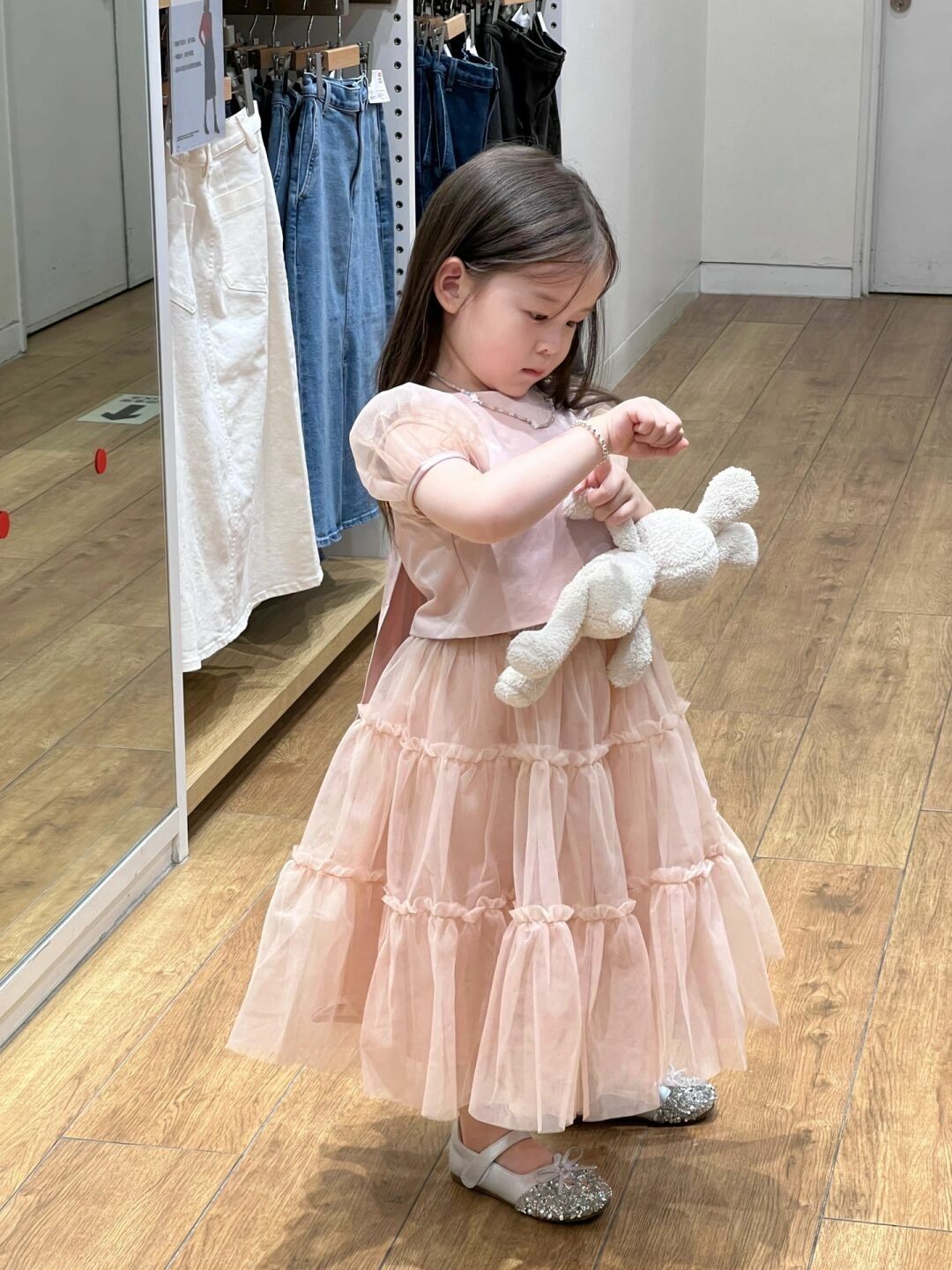 Sweet A Line Two Piece Satin Tulle Short Sleeves Flower Girl Dress