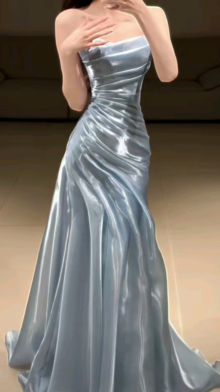 Classy Style A Line Strapless Pleated Satin Long Prom Dress, Bridesmaids Dress, Evening Dress