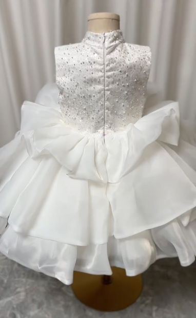 Pretty Ball Gown High Neck Satin Sequin Flower Girl Dress