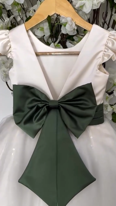 Chic Ball Gown Satin Tulle Ruffle Sleeves With Bow Knot Flower Girl Dress