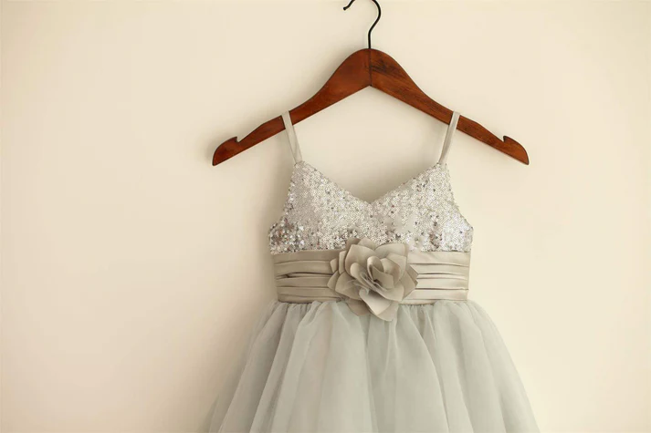 Pretty A Line Spaghetti Straps Tulle Sequin Flower Girl Dress