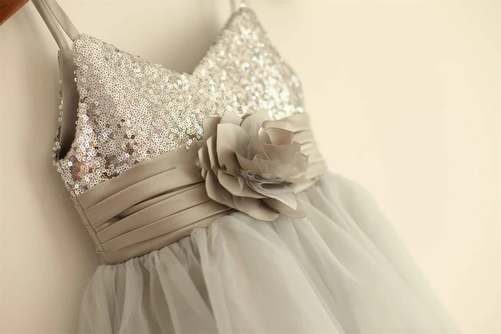 Pretty A Line Spaghetti Straps Tulle Sequin Flower Girl Dress