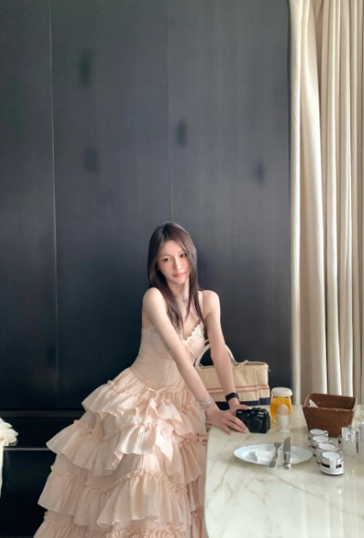 Sweet A Line Spaghetti Straps Satin Tiered Chiffon Long Prom Dress, Evening Dress