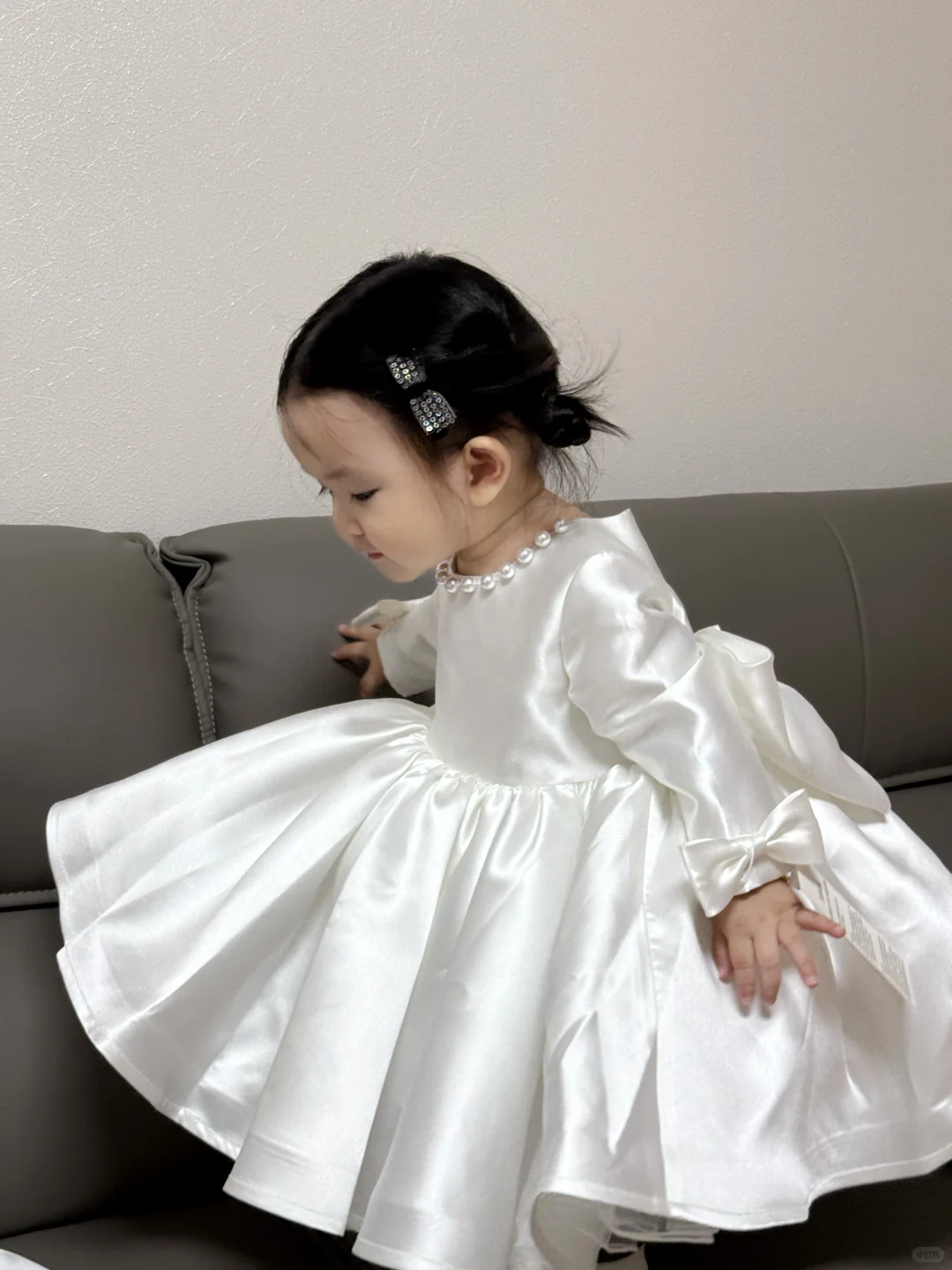 Cute Ball Gown Satin With Long Sleeves Flower Girl Dress