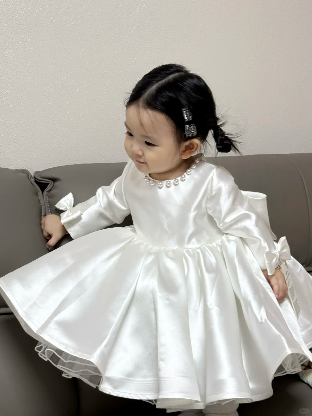 Cute Ball Gown Satin With Long Sleeves Flower Girl Dress