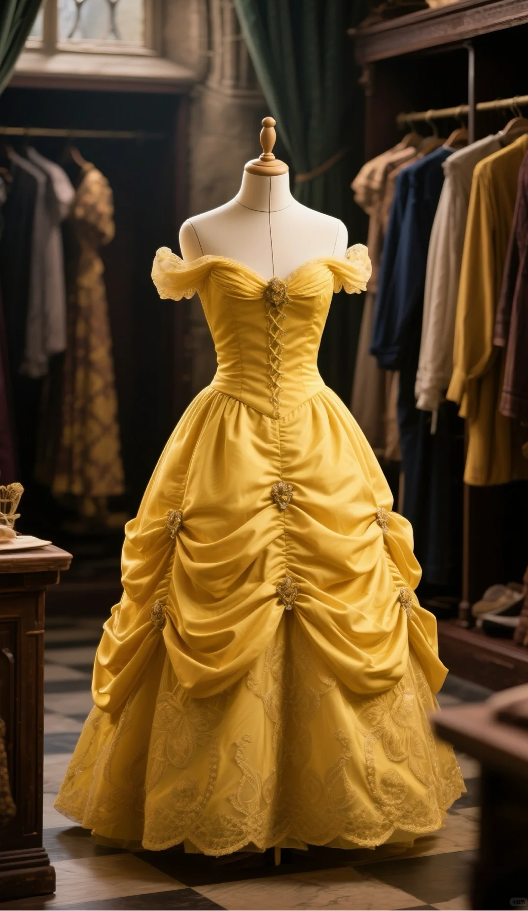 Princess Yellow Ball Gown Off The Shoulder Satin Lace Long Prom Dress, Evening Dress