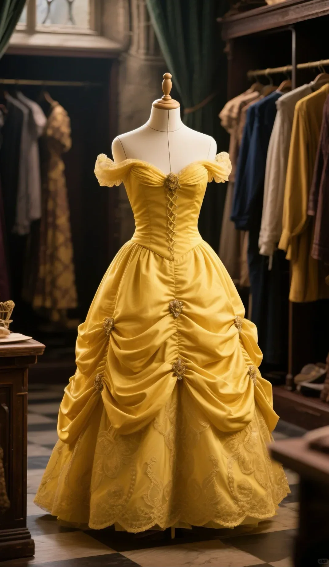 Yellow Ball Gown Off The Shoulder Satin Lace Long Prom Dress, Evening Dress