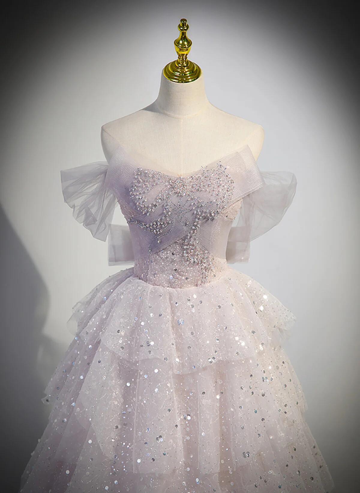 Pink Sweetheart Tulle Ball Gown Beaded Shiny Prom Dress Pink Sweet 16 Dress