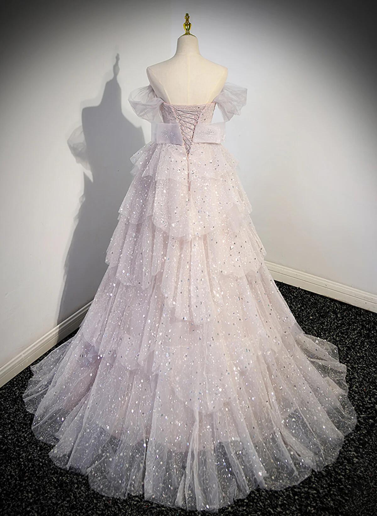 Pink Sweetheart Tulle Ball Gown Beaded Shiny Prom Dress Pink Sweet 16 Dress