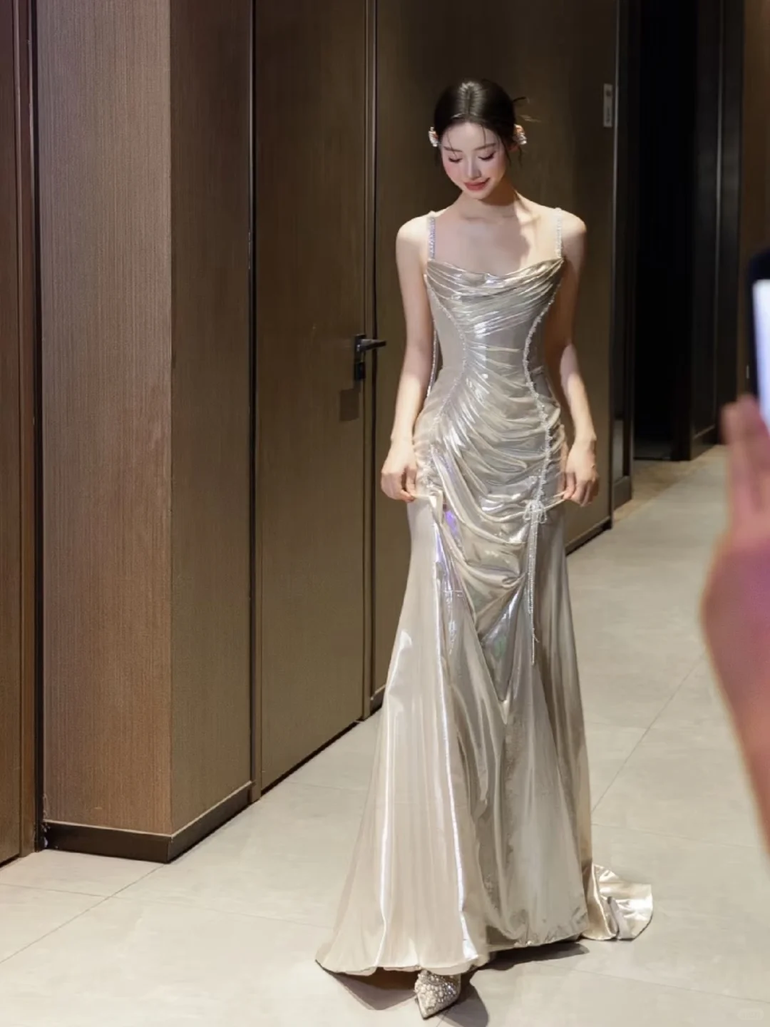 Delicate Mermaid Spaghetti Straps Satin Long Prom Dress, Evening Dress