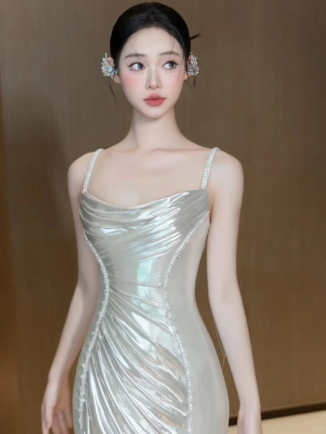 Delicate Mermaid Spaghetti Straps Satin Long Prom Dress, Evening Dress