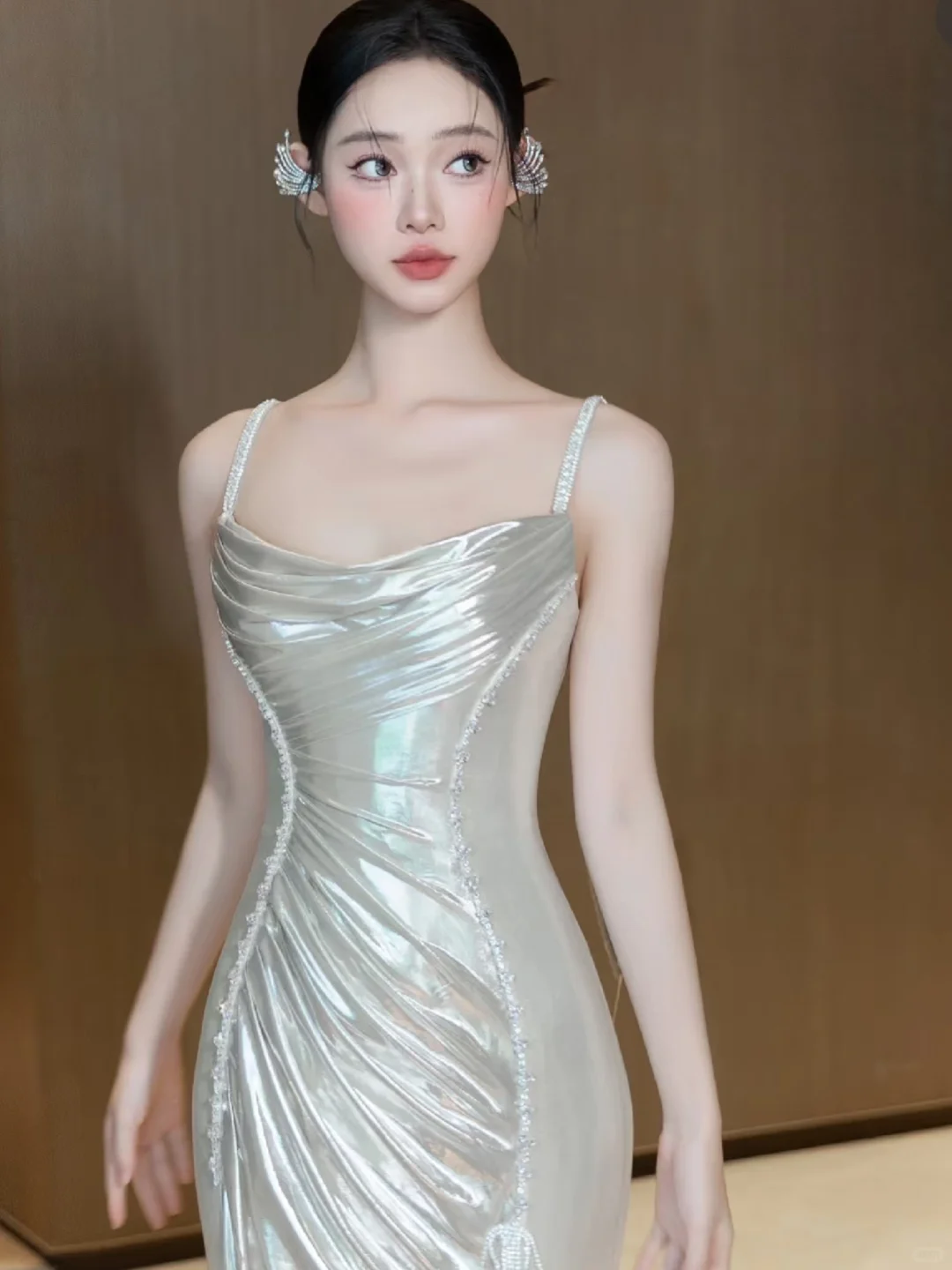 Delicate Mermaid Spaghetti Straps Satin Long Prom Dress, Evening Dress