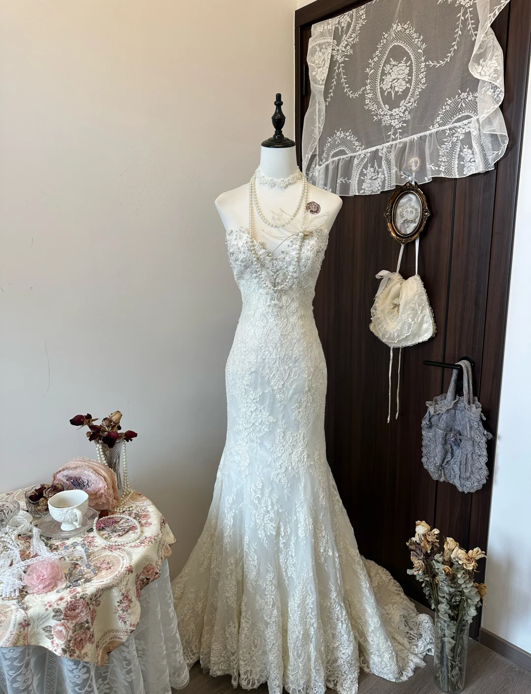 Vintage Mermaid Sweetheart Lace Beaded Long Prom Dress, Evening Dress