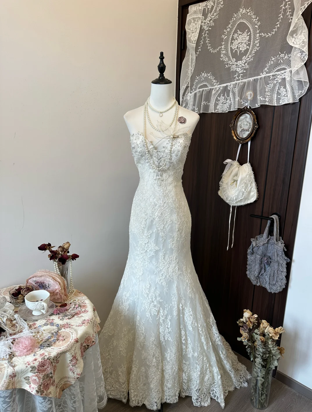 Vintage Mermaid Sweetheart Lace Beaded Long Prom Dress, Evening Dress