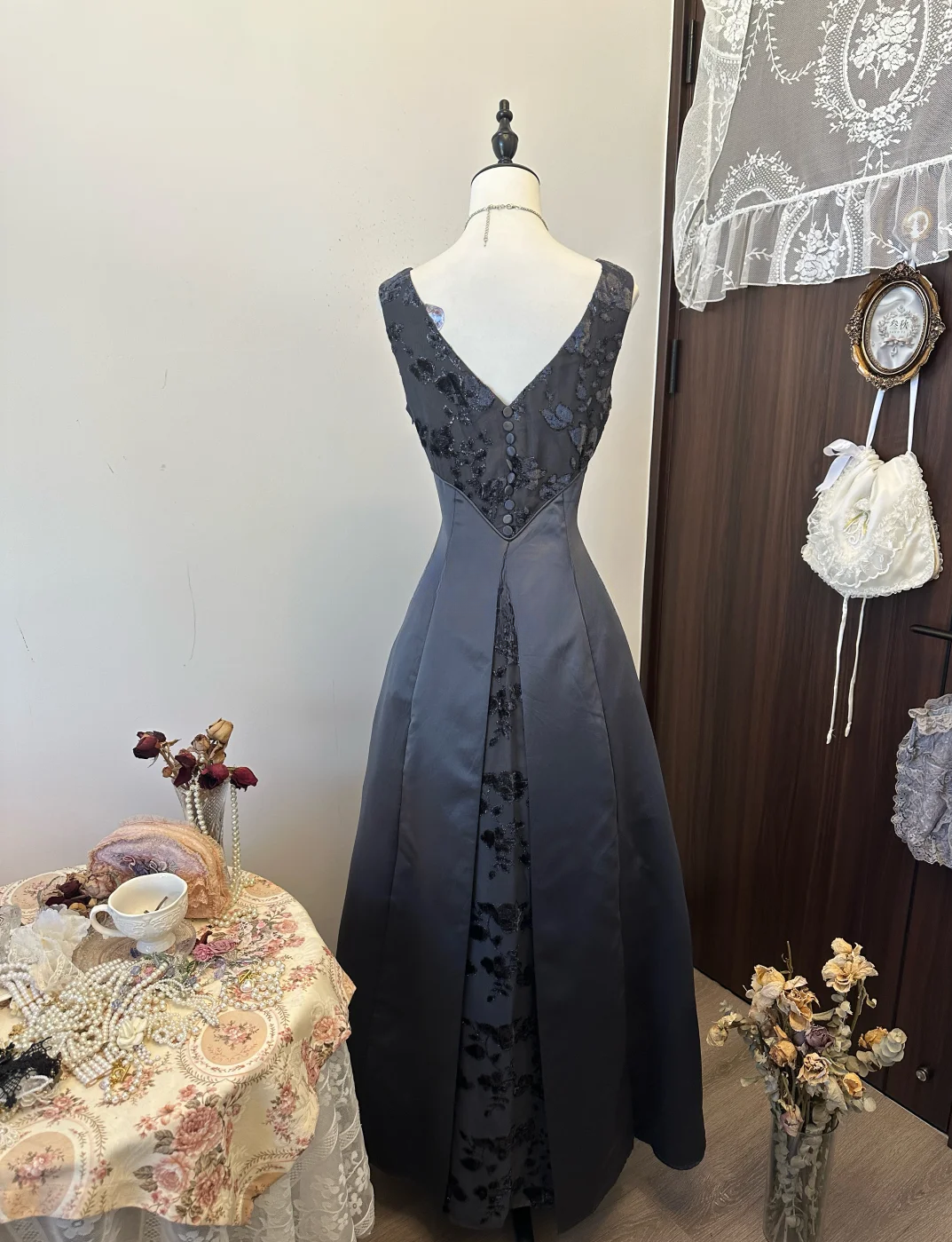 Unique A Line Satin Lace Long Prom Dress, Evening Dress
