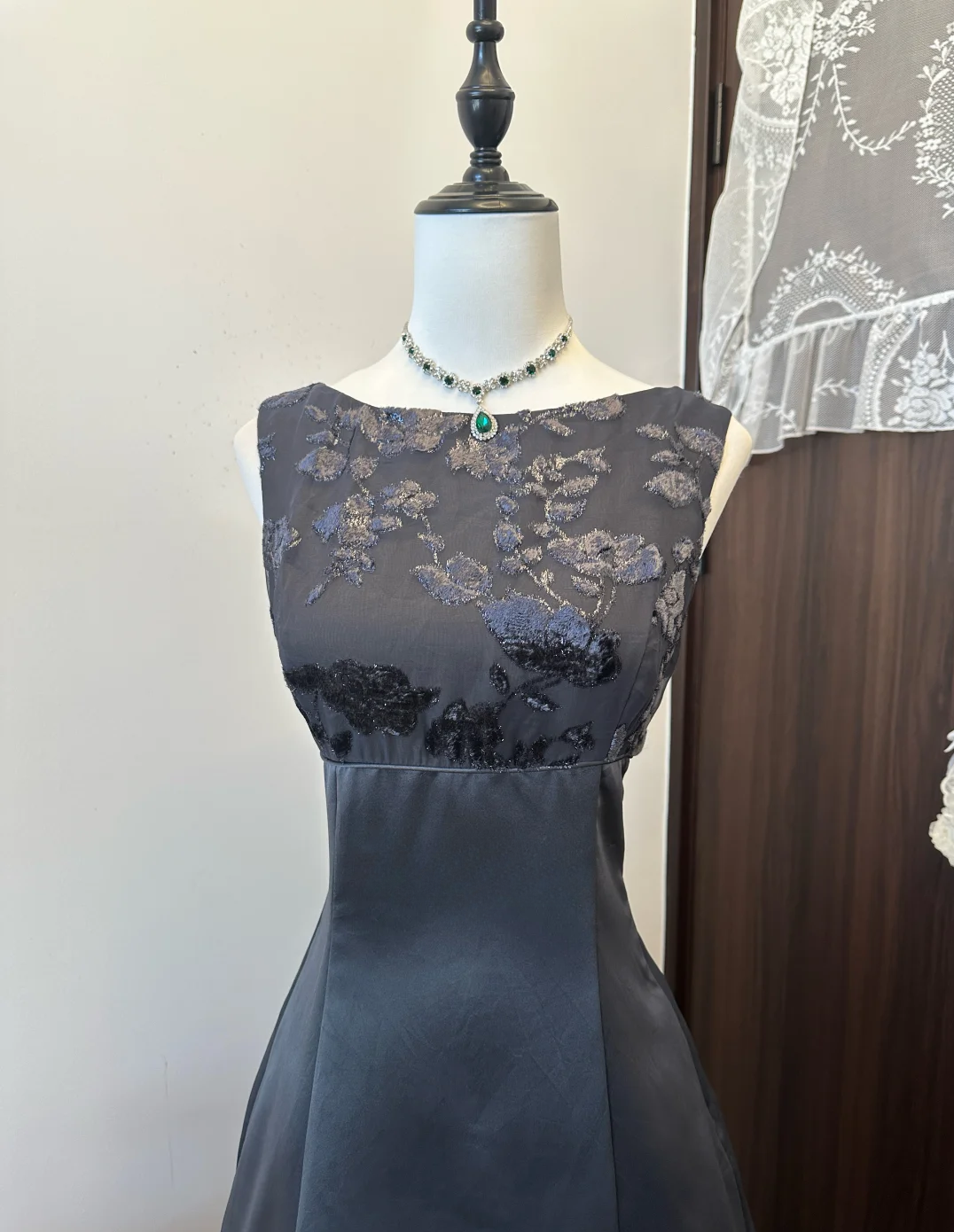 Unique A Line Satin Lace Long Prom Dress, Evening Dress