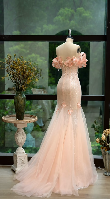 Pretty Fashion Mermaid Off The Shoulder Tulle Sequin Long Prom Dress, Evening Dress