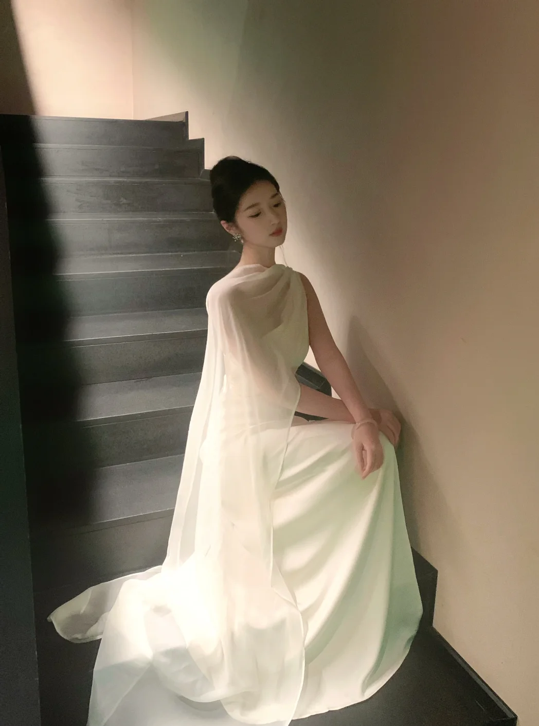 Elegant Mermaid One Shoulder Satin Chiffon Long Prom Dress, Evening Dress
