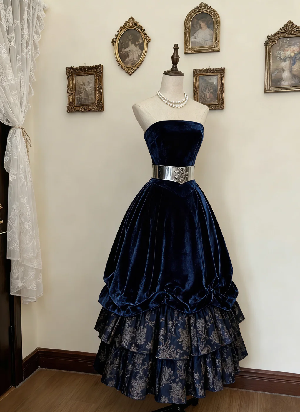 Chic Ball Gown Strapless Velvet Long Prom Dress, Evening Dress