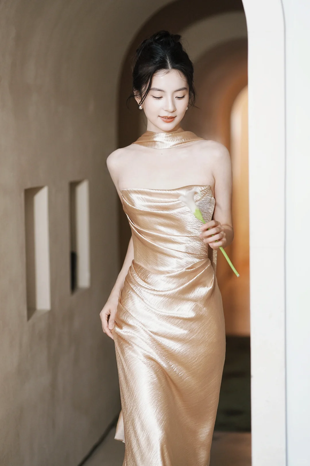 Classy Mermaid Strapless Satin Long Prom Dress, Evening Dress