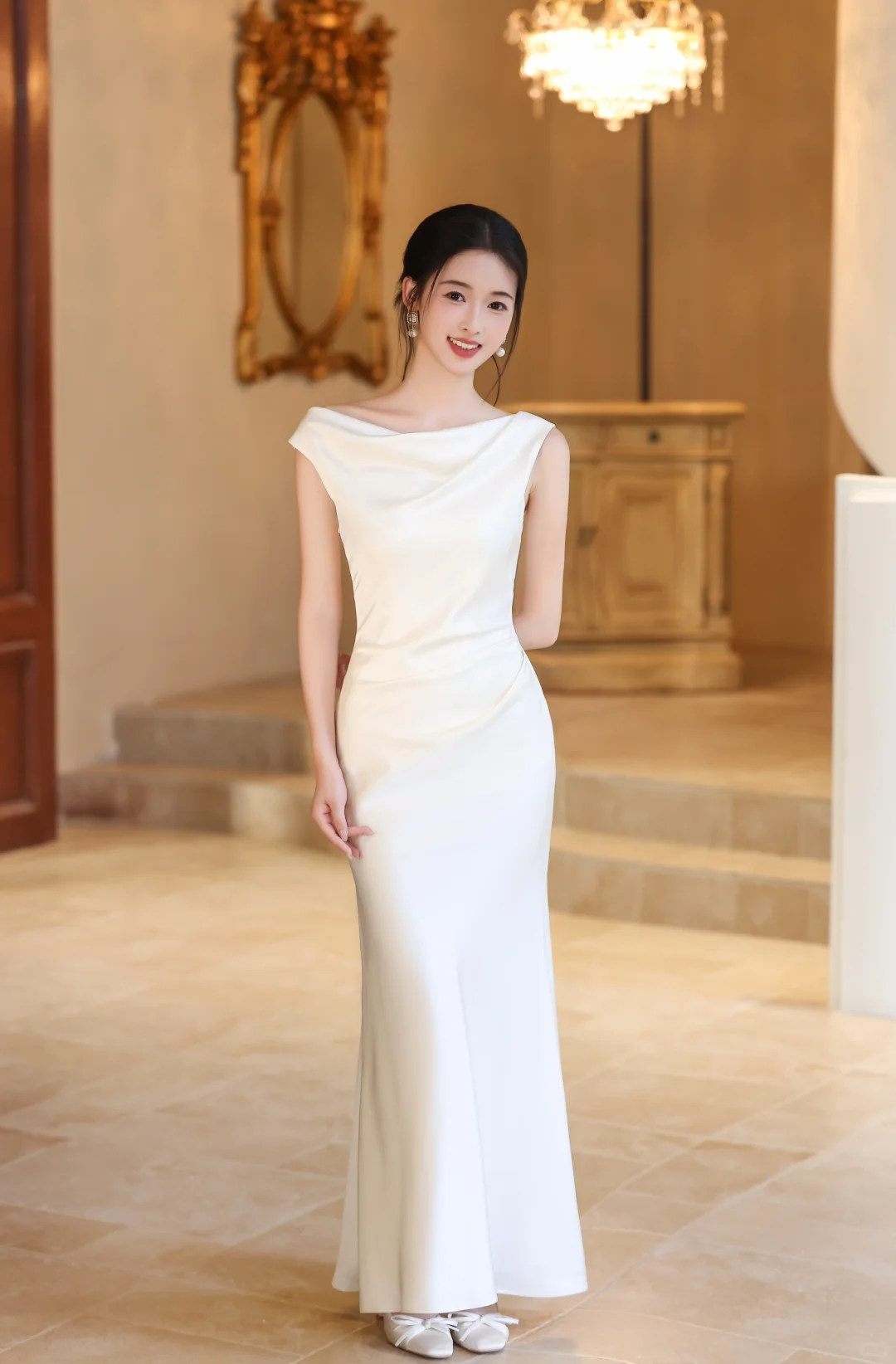 Pretty Mermaid Off The Shoulder Satin Long Prom Dress, Evening Dress