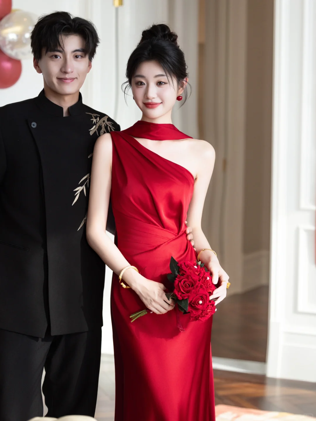 Chic Mermaid One Shoulder Burgundy Satin Long Prom Dress, Evening Dress