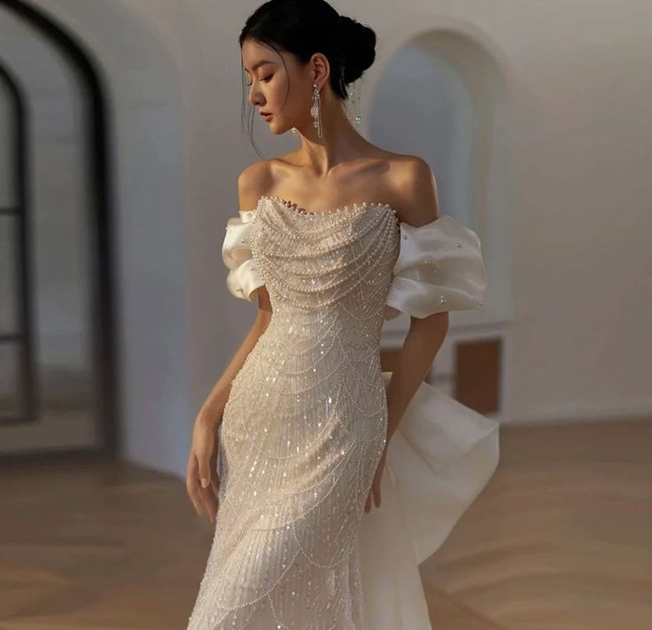 Luxury Senior Evening Dresses Bow Strapless Beading Off The Shoulder Shiny Sequin Prom Dress Party Dress