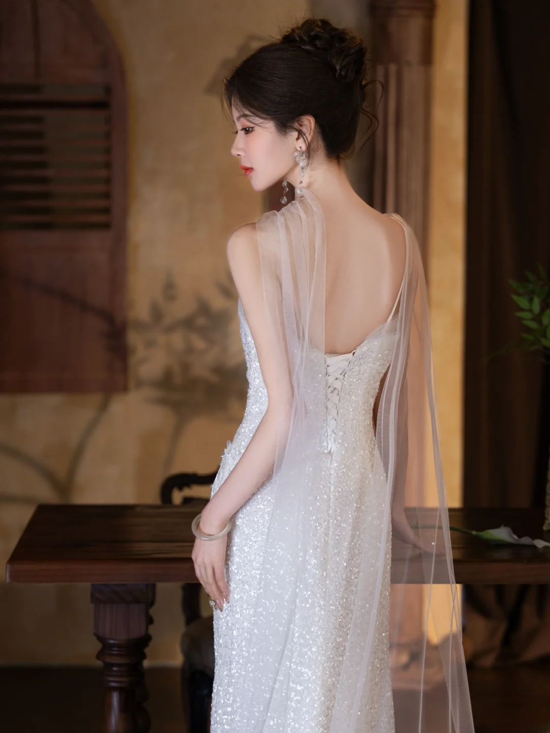 Shiny Mermaid One Shoulder Tulle Sequin Slit Long Prom Dress, Evening Dress