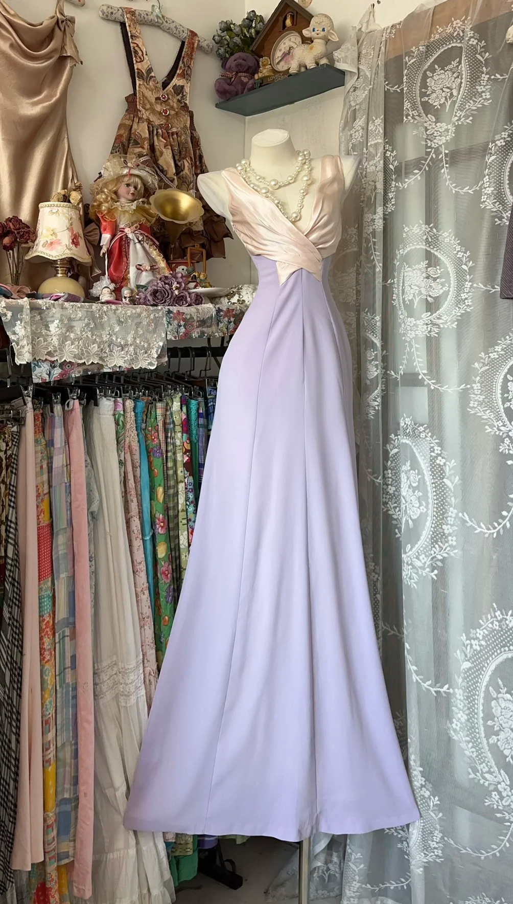 Unique A Line V Neck Spliced Satin Long Prom Dress, Evening Dress