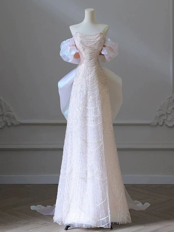 Luxury Senior Evening Dresses Bow Strapless Beading Off The Shoulder Shiny Sequin Prom Dress Party Dress