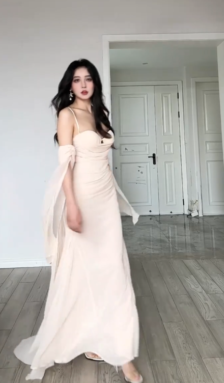Elegant Mermaid Spaghetti Straps Chiffon Long Prom Dress, Evening Dress