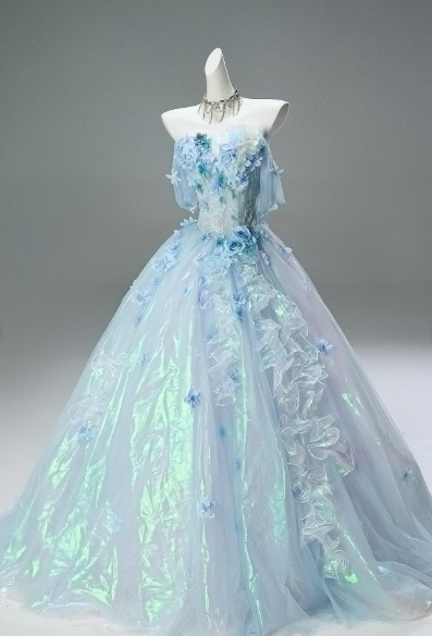 Princess A Line Off The Shoulder Satin Tulle Applique Long Prom Dress, Evening Dress