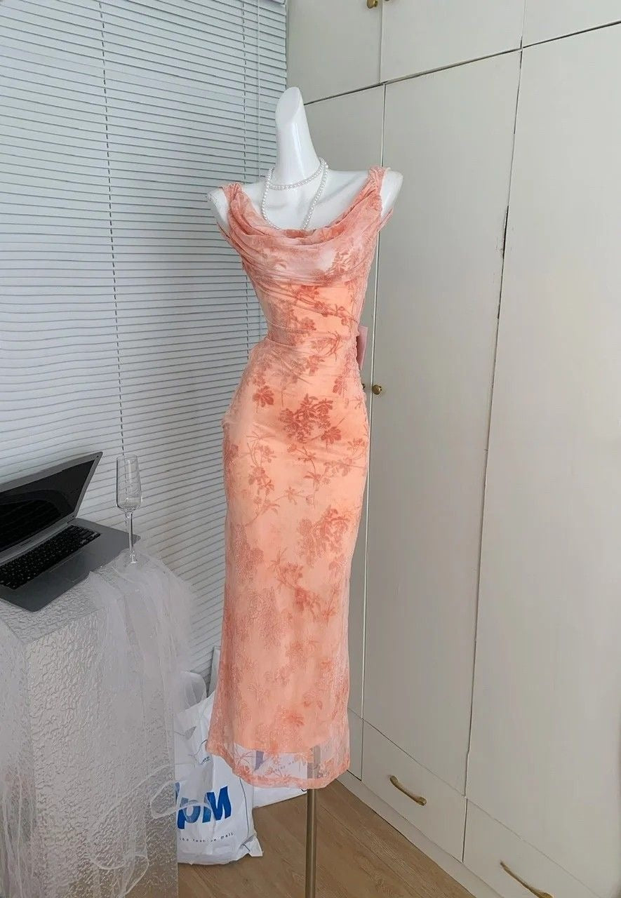 Gorgeous Mermaid U Neck Satin Lace Long Prom Dress, Evening Dress