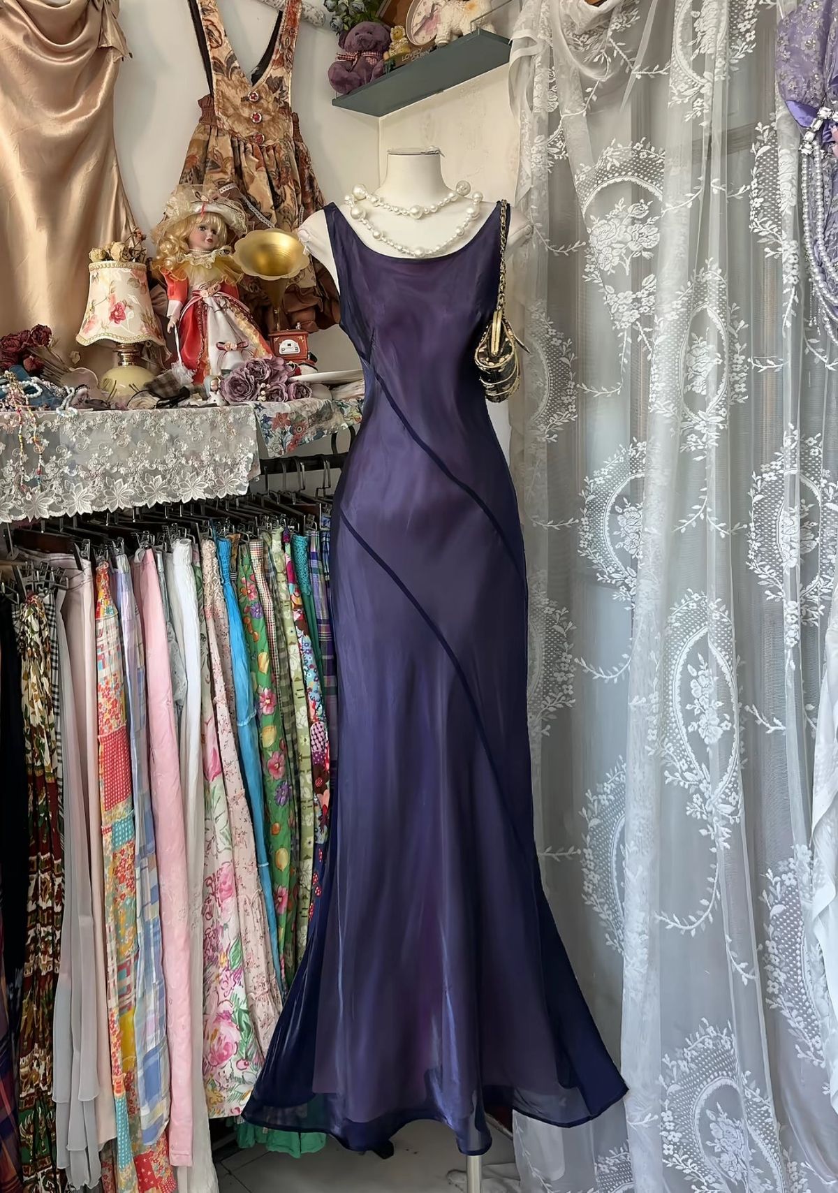 Elegant Mermaid U Neck Satin Chiffon Long Prom Dress, Evening Dress