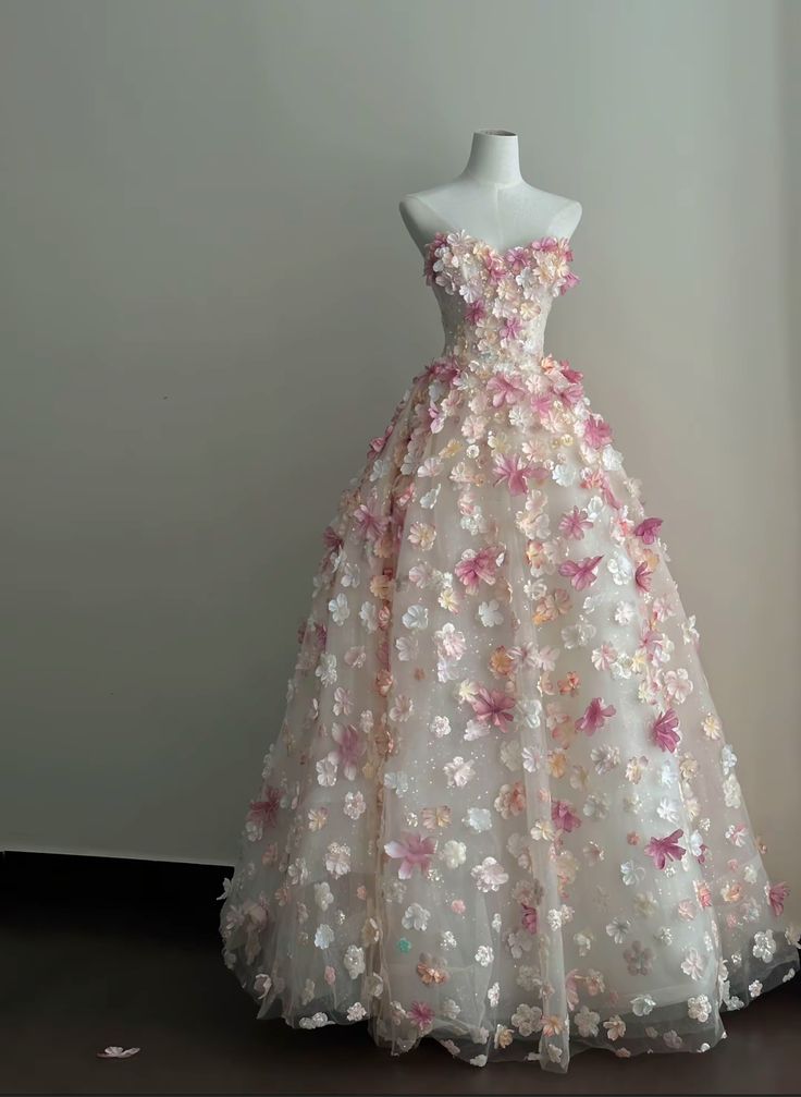 Fairy A Line Strapless Tulle Applique Long Prom Dress, Evening Dress