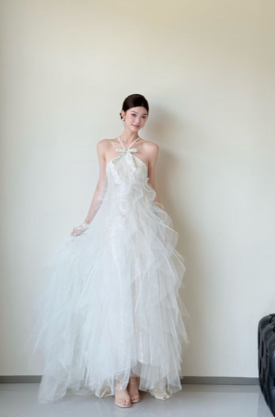 Pretty A Line Halter Tulle Sequin Beaded Long Prom Dress, Evening Dress
