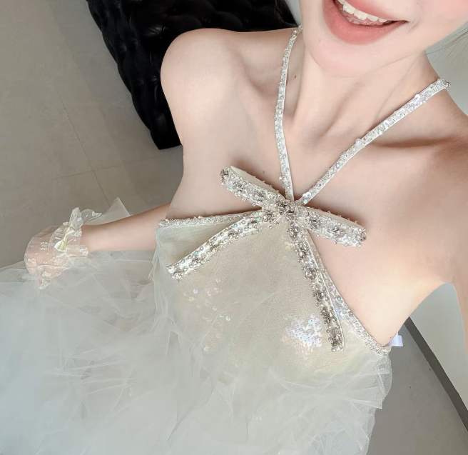 Pretty A Line Halter Tulle Sequin Beaded Long Prom Dress, Evening Dress