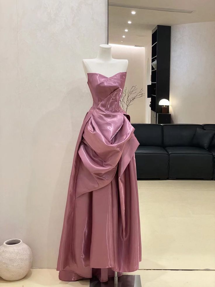 Modest A Line Strapless Satin Long Prom Dress, Evening Dress