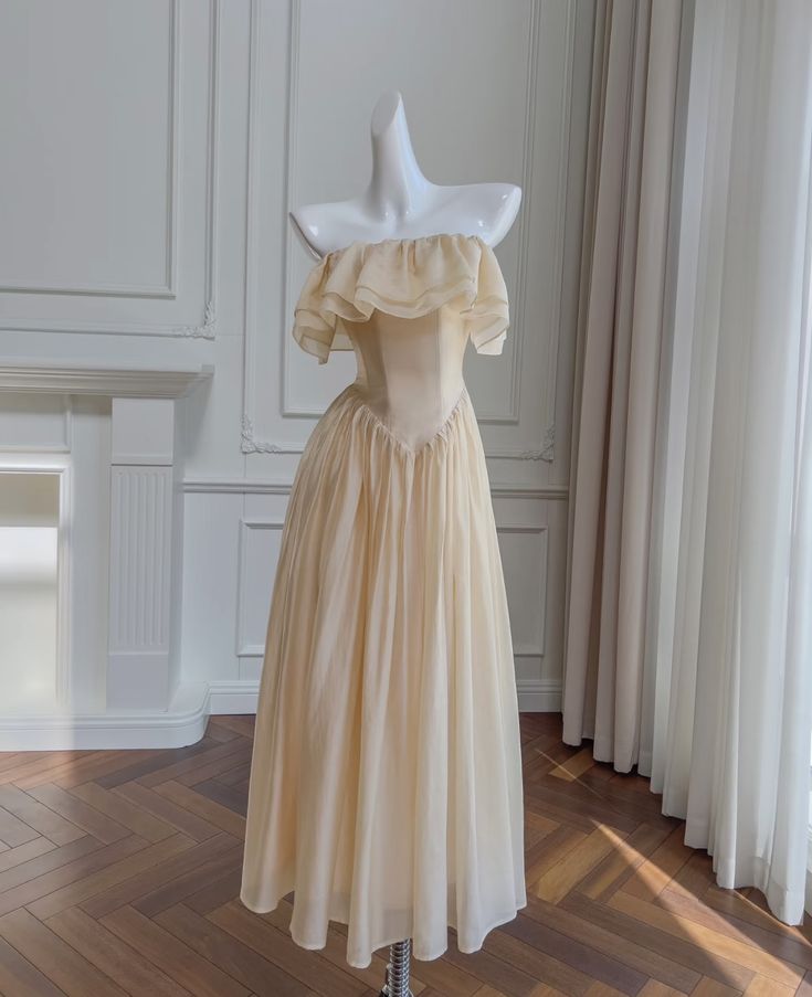 Pretty A Line Strapless Satin Chiffon Long Prom Dress, Evening Dress