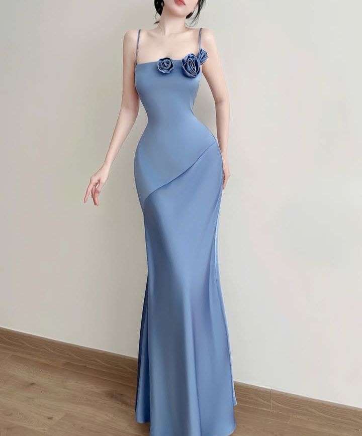 Sheath Sexy Mermaid Spaghetti Straps Satin Long Prom Dress, Evening Dress